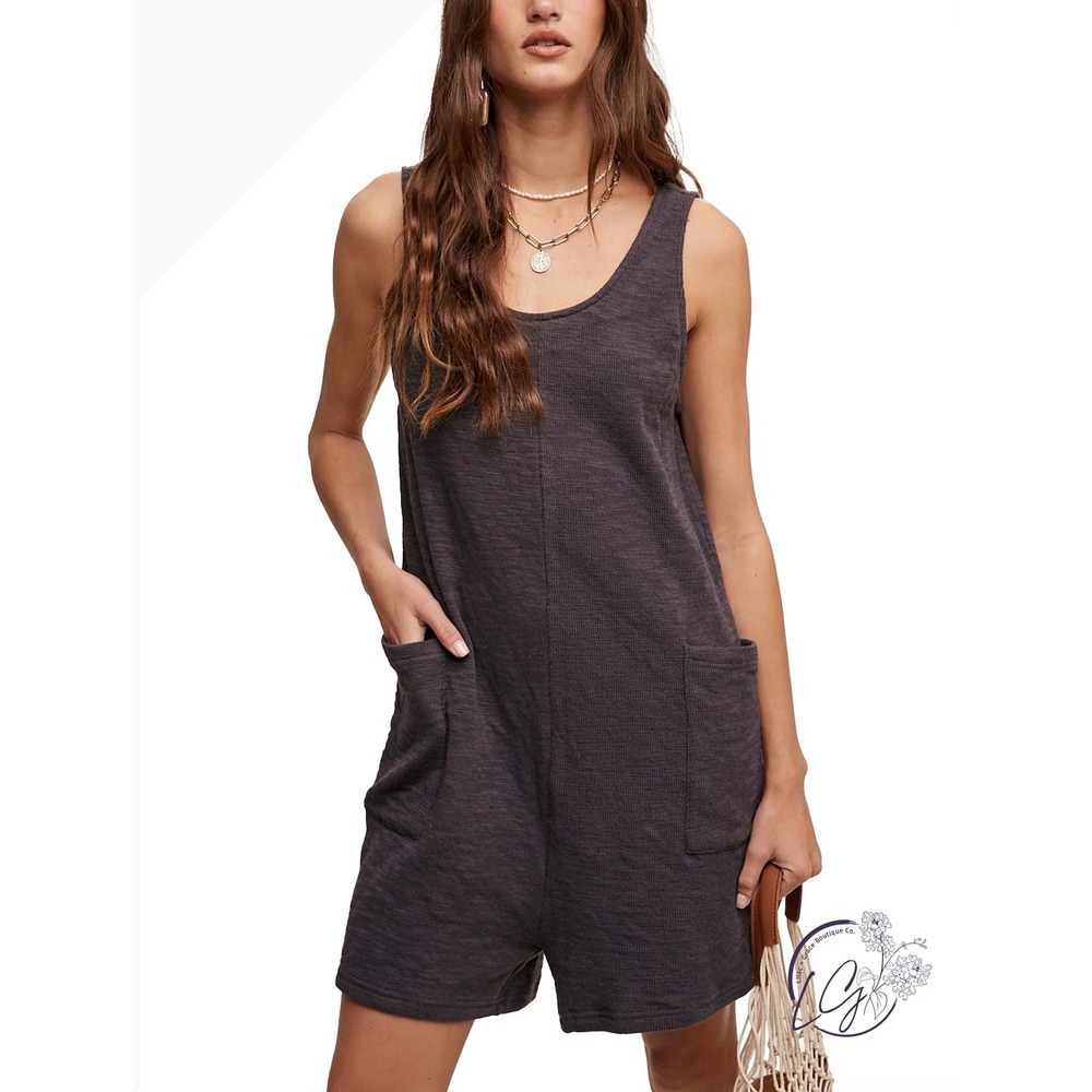 Cozy Washed Charcoal Sleeveless Romper Jumpsuit